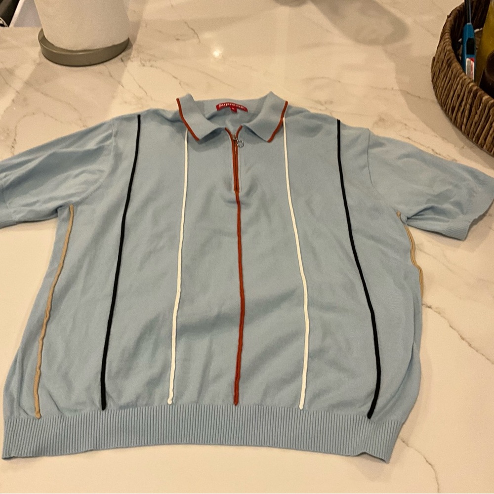 Supreme Men's Blue Sweater with Stripes